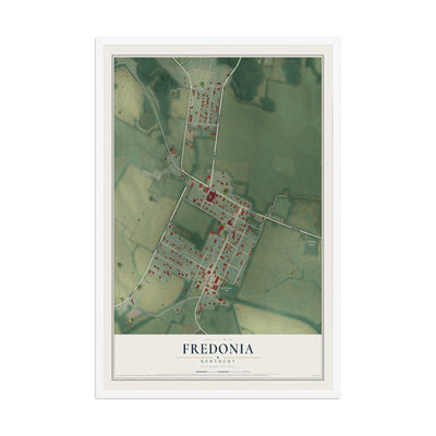 Map of Fredonia, Kentucky, 12 x 18 inch print in a white wood frame