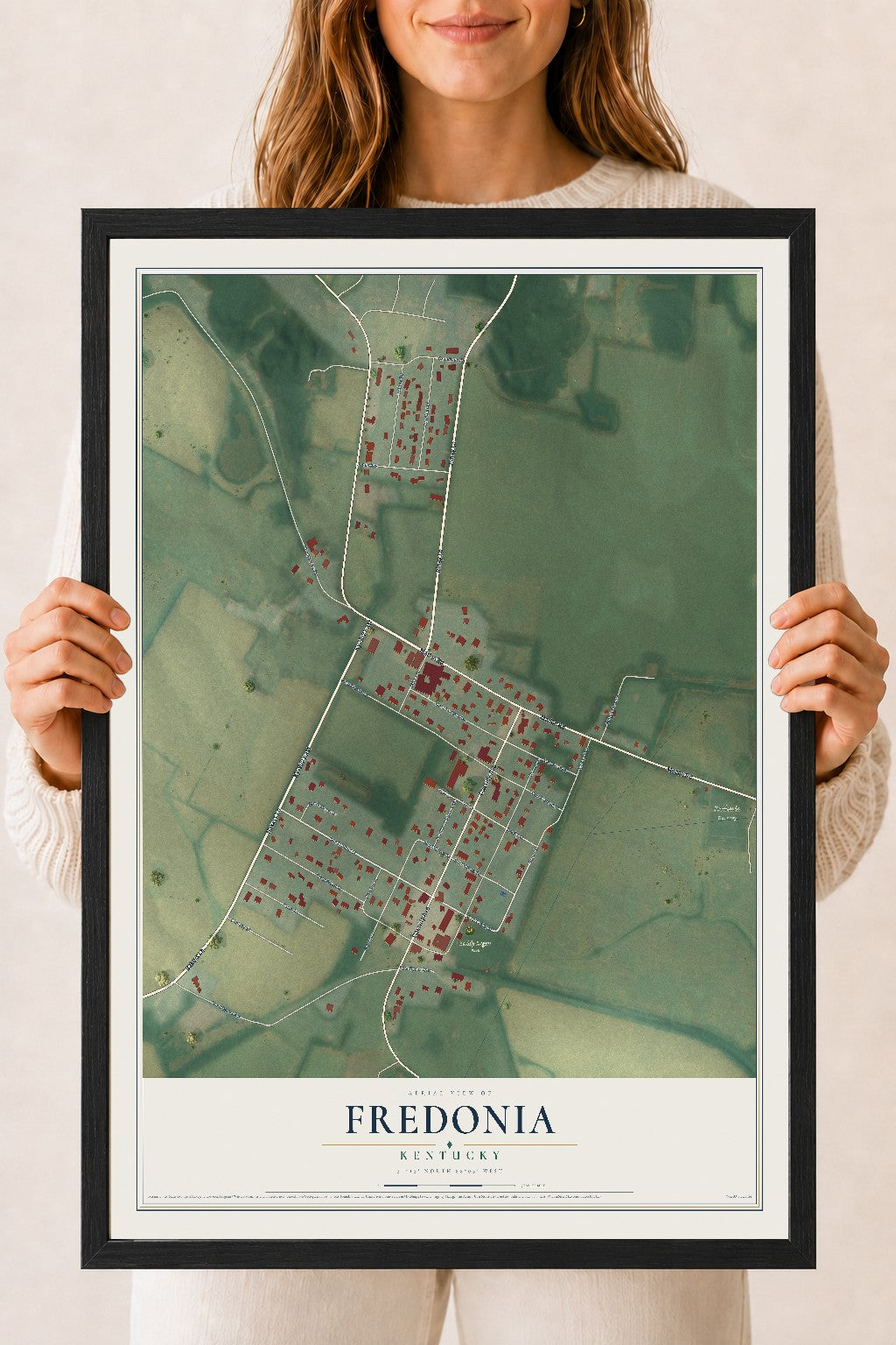 Map of Fredonia, Kentucky, 18 x 24 inch print in a black wood frame