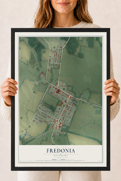 Map of Fredonia, Kentucky, 18 x 24 inch print in a black wood frame