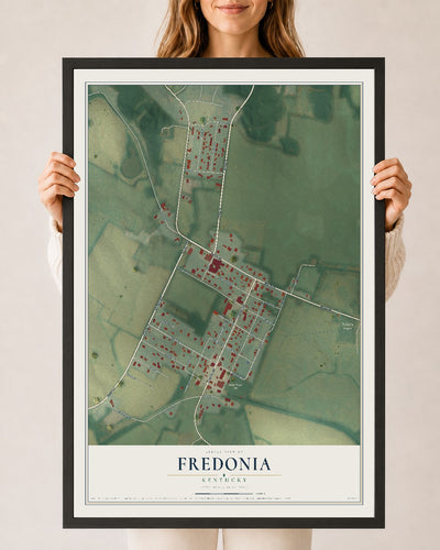 Map of Fredonia, Kentucky, 24 x 36 inch print in a black wood frame