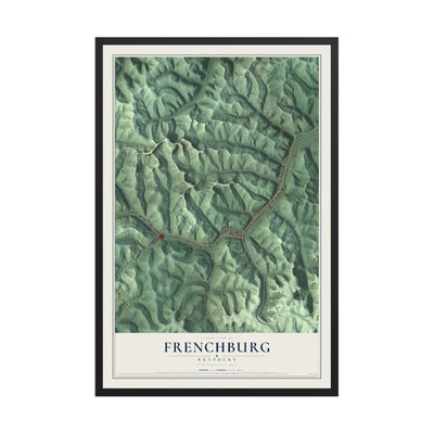 Map of Frenchburg, Kentucky, 12 x 18 inch print in a black wood frame