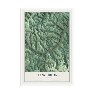 Map of Frenchburg, Kentucky, 12 x 18 inch print in a white wood frame