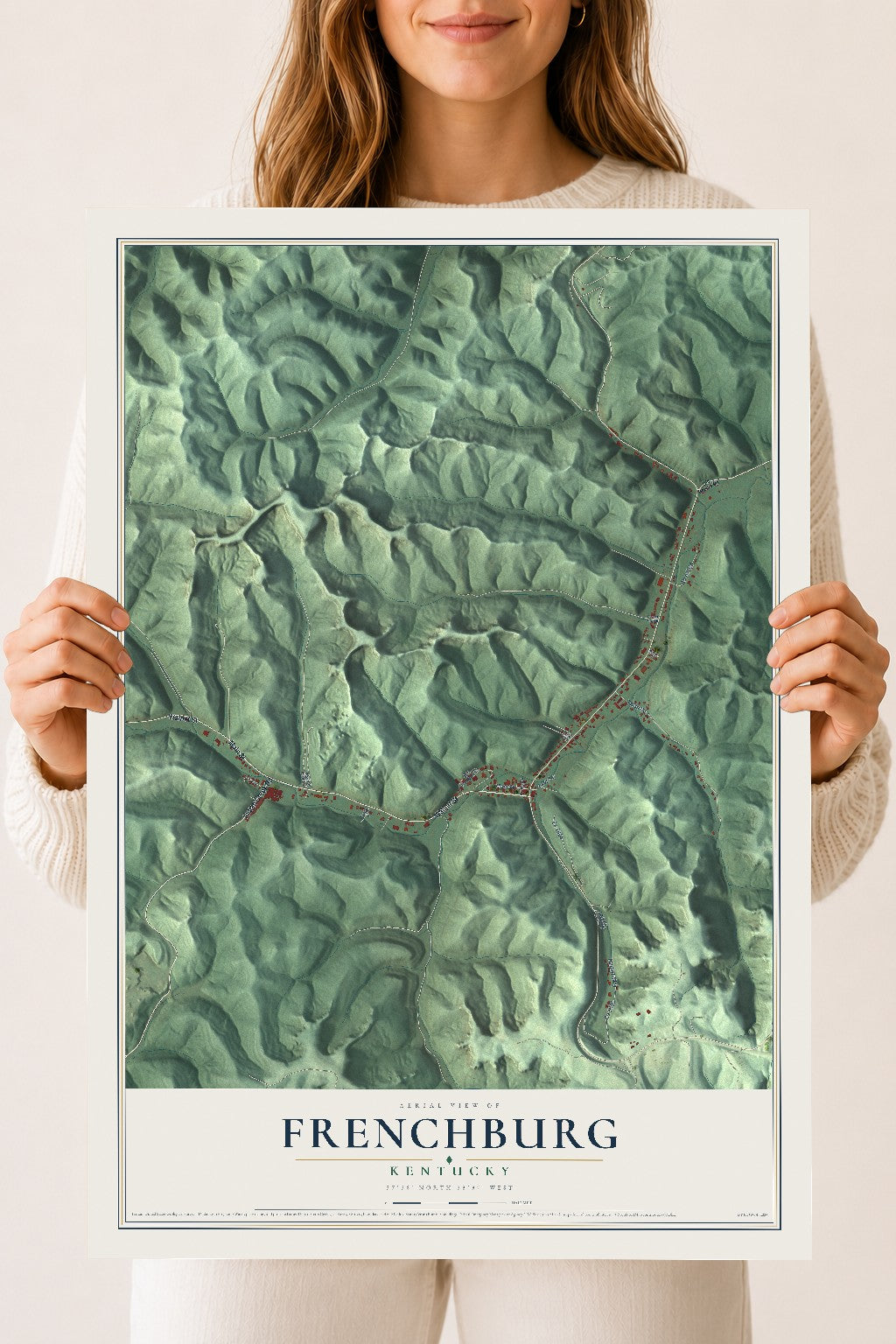 Map of Frenchburg, Kentucky, 18 x 24 inch unframed archival matte print