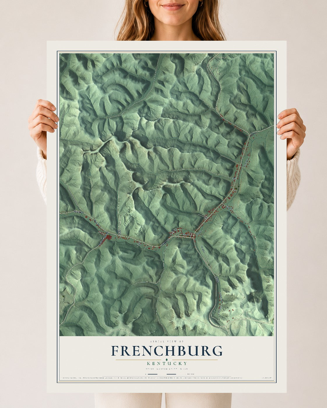 Map of Frenchburg, Kentucky, 24 x 36 inch unframed archival matte print
