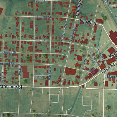 Close-up of the map of Fulton, Kentucky print showing street and building detail