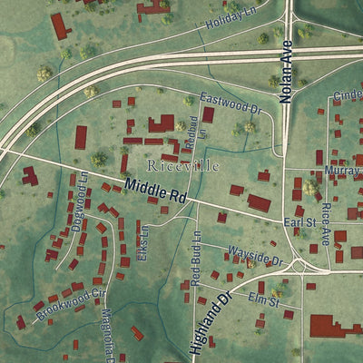Second close-up of the map of Fulton, Kentucky print showing more streets and buildings