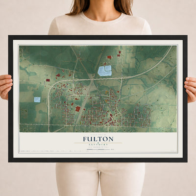 Map of Fulton, Kentucky, 18 x 24 inch print in a black wood frame