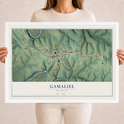 Map of Gamaliel, Kentucky, 18 x 24 inch print in a white wood frame