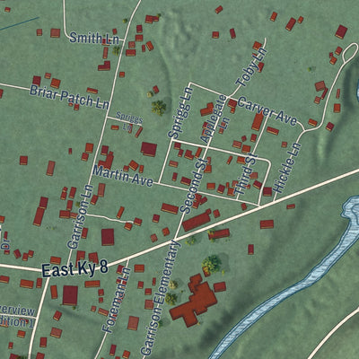 Close-up of the map of Garrison, Kentucky print showing street and building detail