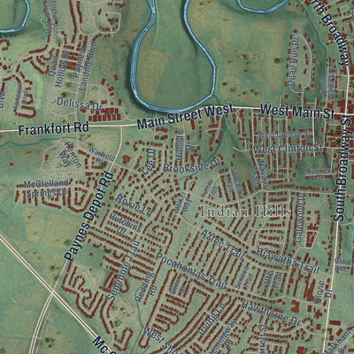 Close-up of the map of Georgetown, Kentucky print showing street and building detail