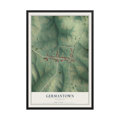Map of Germantown, Kentucky, 12 x 18 inch print in a black wood frame