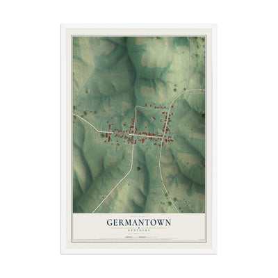 Map of Germantown, Kentucky, 12 x 18 inch print in a white wood frame