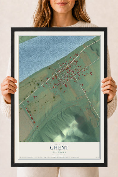 Map of Ghent, Kentucky, 18 x 24 inch print in a black wood frame