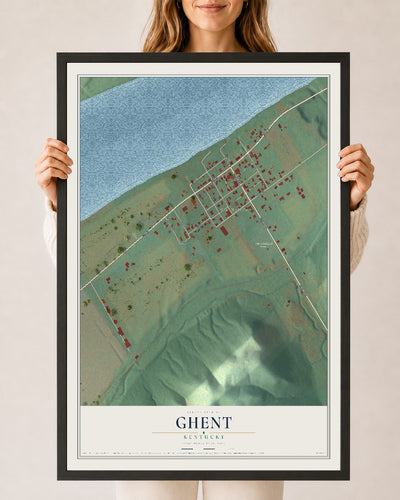 Map of Ghent, Kentucky, 24 x 36 inch print in a black wood frame