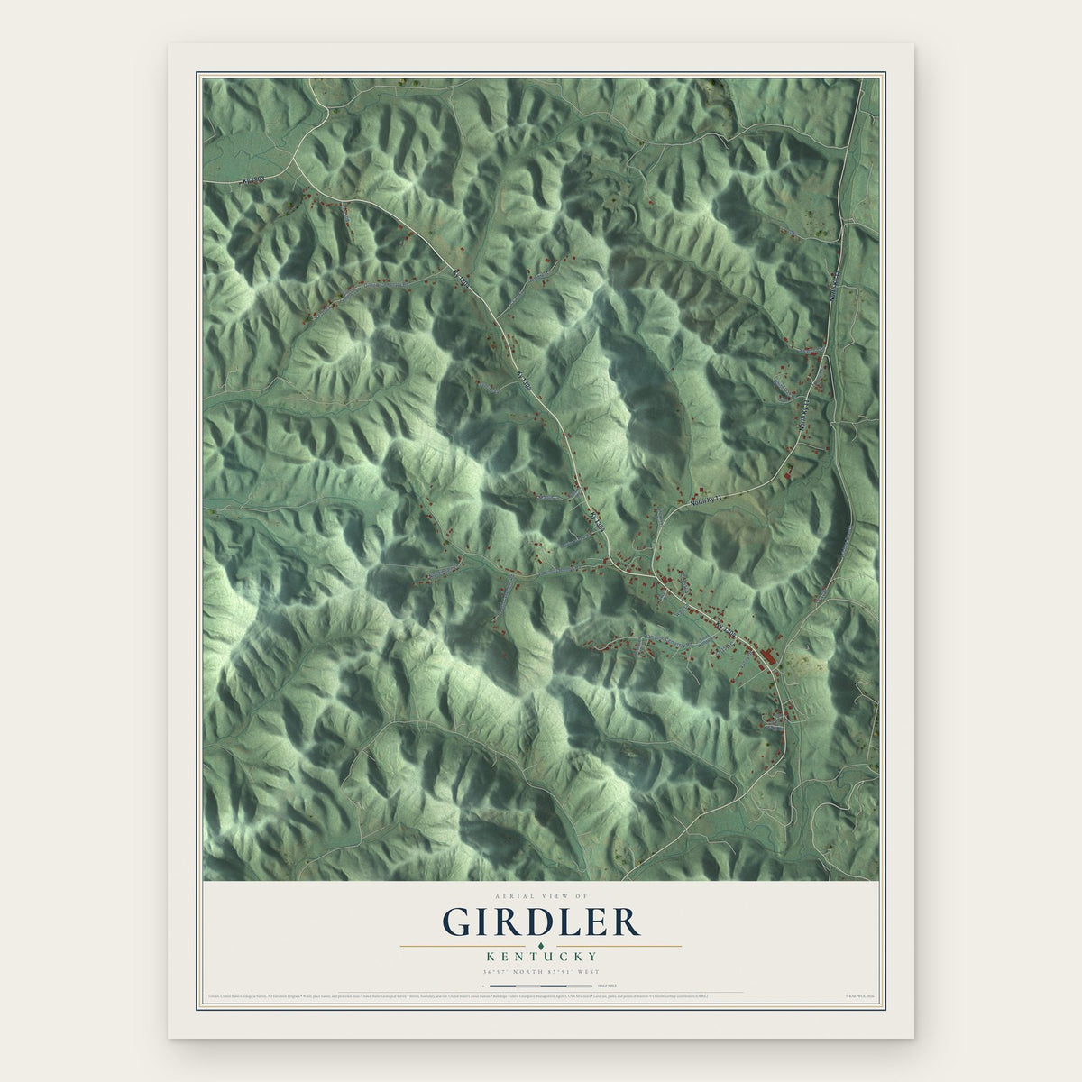 Girdler, Kentucky map print, the full design