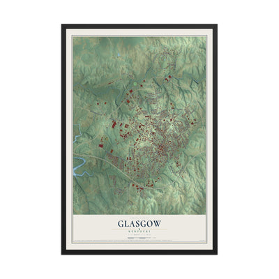Map of Glasgow, Kentucky, 12 x 18 inch print in a black wood frame