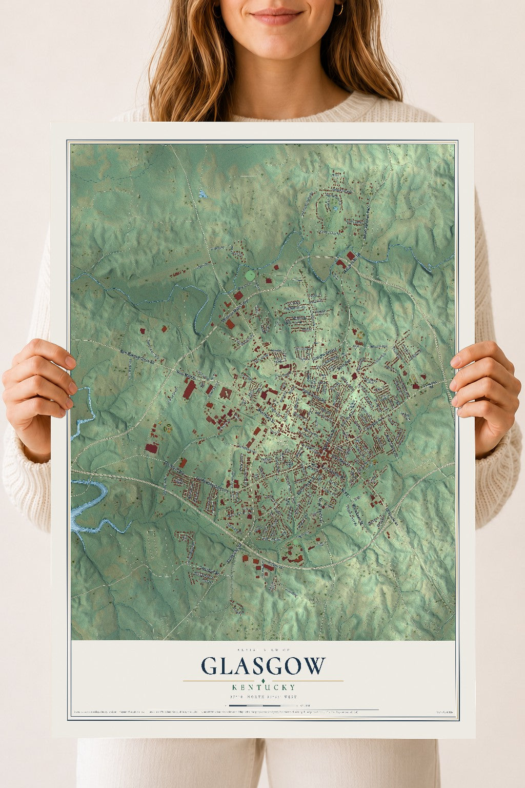 Map of Glasgow, Kentucky, 18 x 24 inch unframed archival matte print