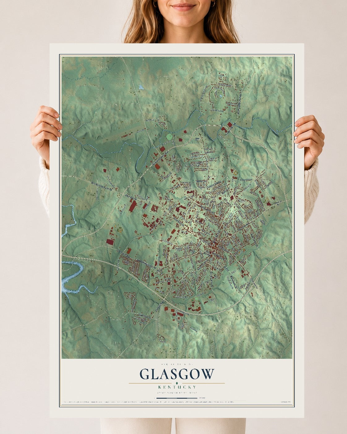 Map of Glasgow, Kentucky, 24 x 36 inch unframed archival matte print