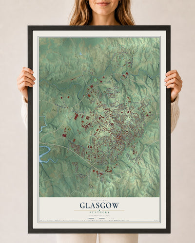 Map of Glasgow, Kentucky, 24 x 36 inch print in a black wood frame