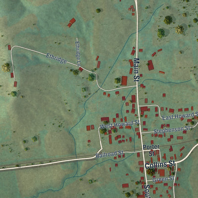 Close-up of the map of Glencoe, Kentucky print showing street and building detail