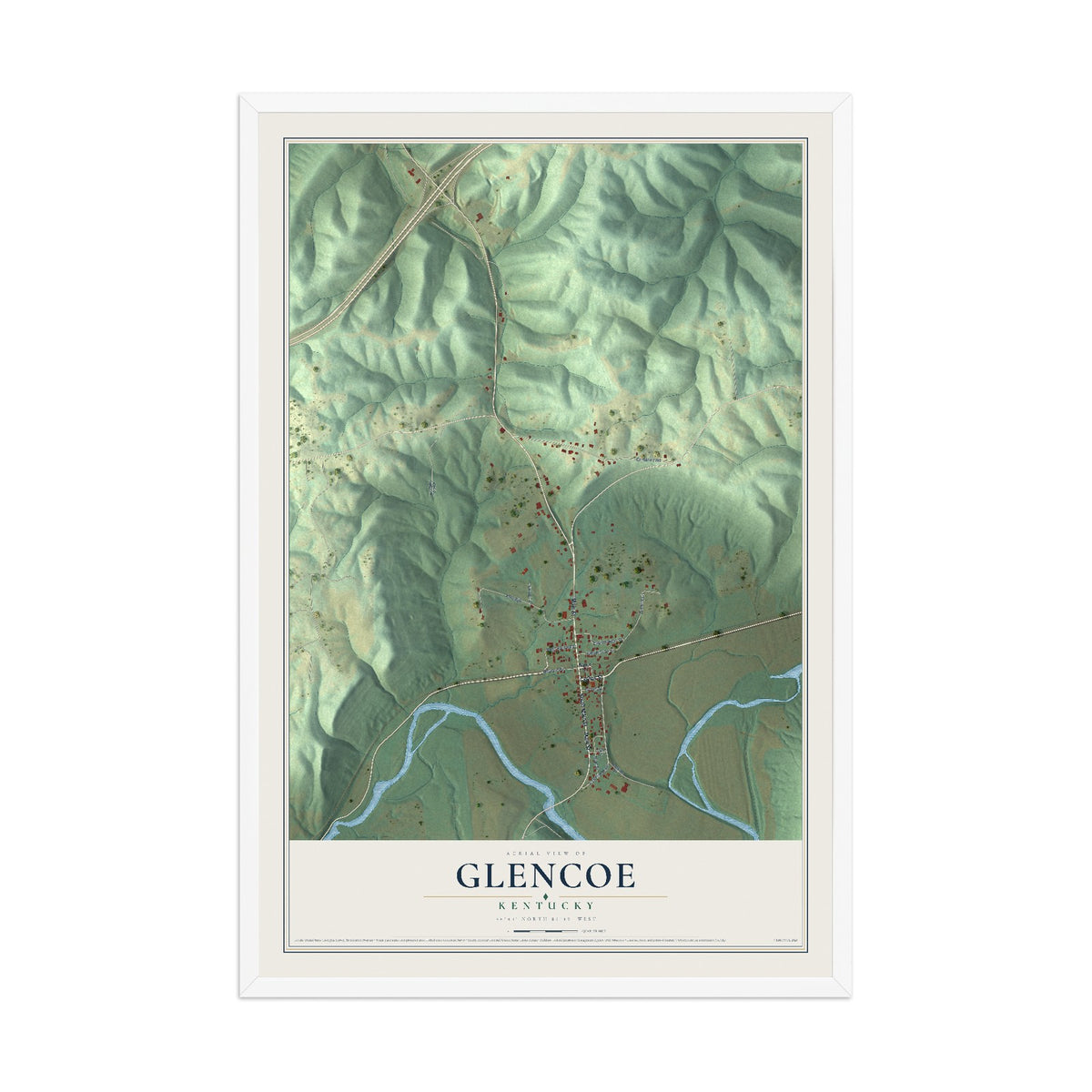 Map of Glencoe, Kentucky, 12 x 18 inch print in a white wood frame