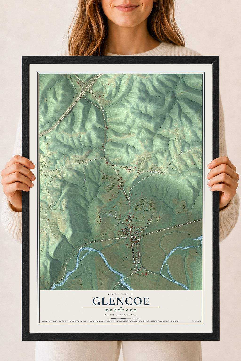 Map of Glencoe, Kentucky, 18 x 24 inch print in a black wood frame