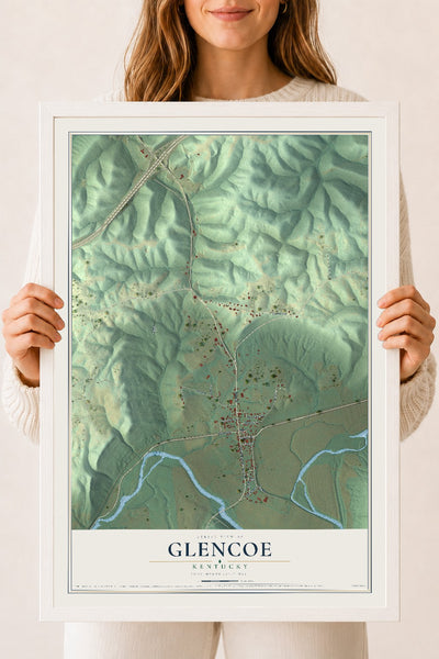 Map of Glencoe, Kentucky, 18 x 24 inch print in a white wood frame