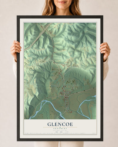Map of Glencoe, Kentucky, 24 x 36 inch print in a black wood frame