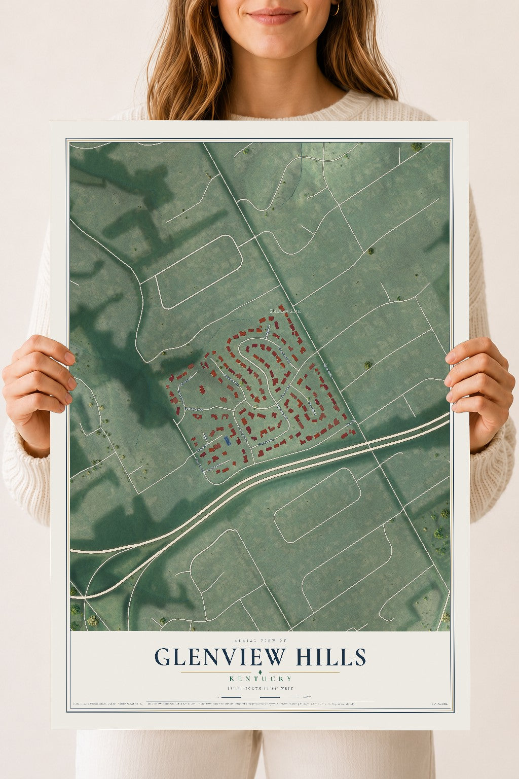 Map of Glenview Hills, Kentucky, 18 x 24 inch unframed archival matte print