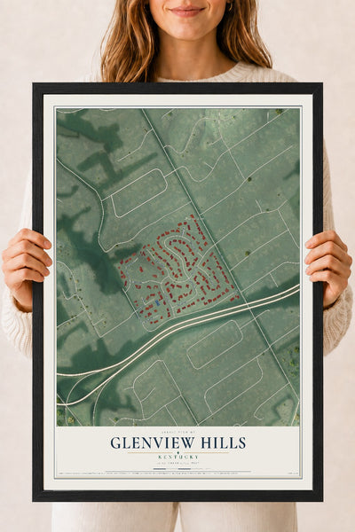 Map of Glenview Hills, Kentucky, 18 x 24 inch print in a black wood frame