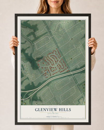 Map of Glenview Hills, Kentucky, 24 x 36 inch print in a black wood frame