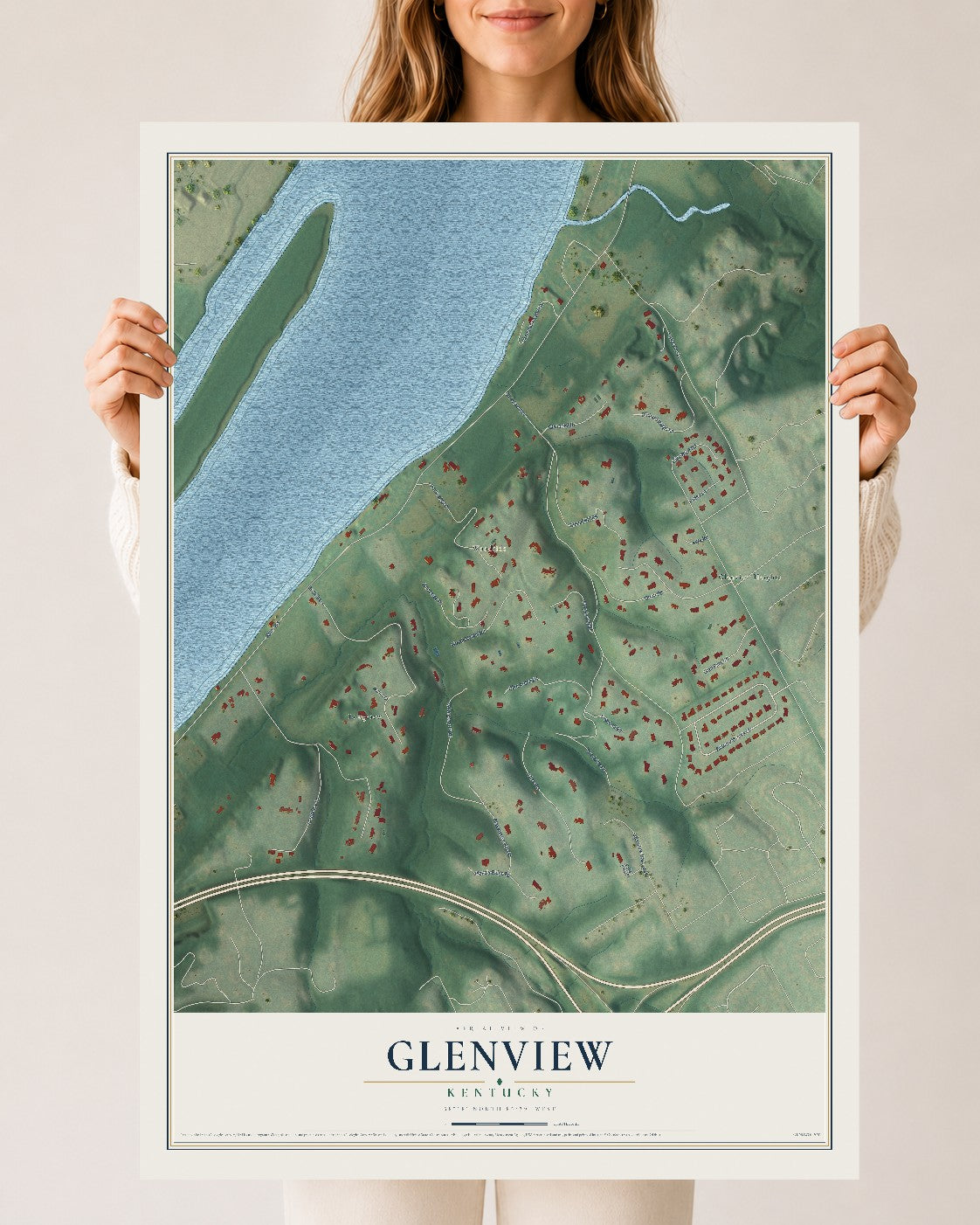Map of Glenview, Kentucky, 24 x 36 inch unframed archival matte print