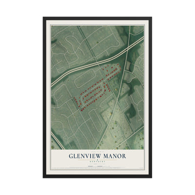 Map of Glenview Manor, Kentucky, 12 x 18 inch print in a black wood frame