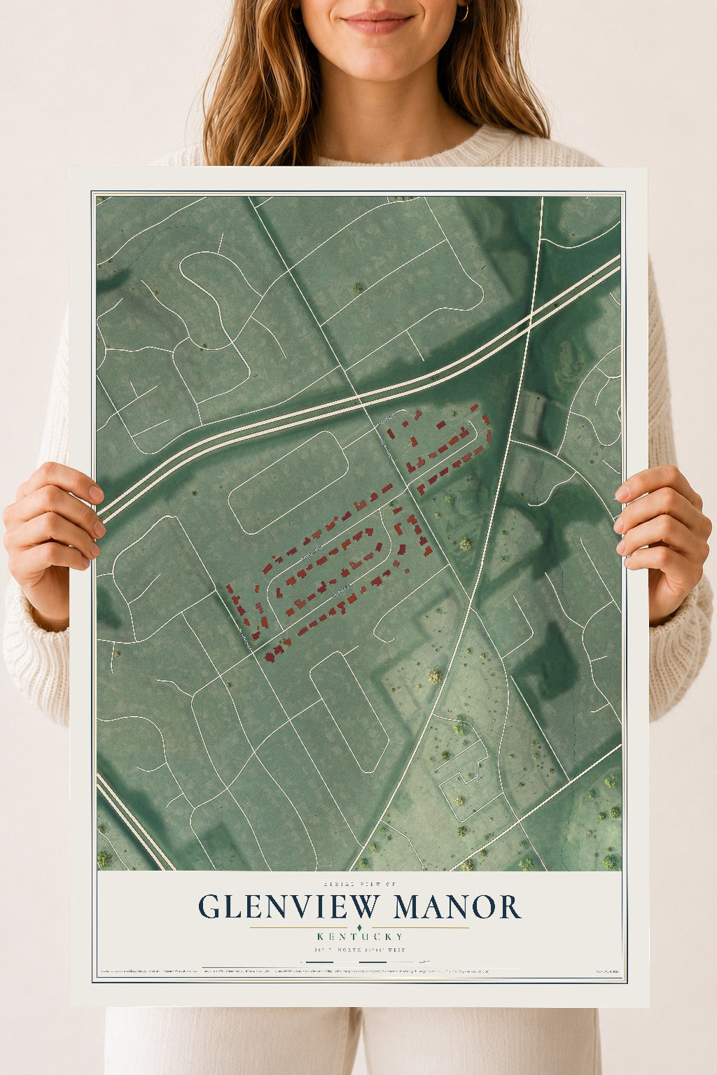 Map of Glenview Manor, Kentucky, 18 x 24 inch unframed archival matte print