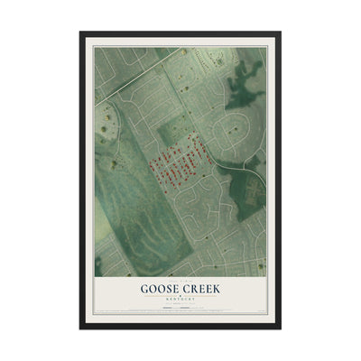 Map of Goose Creek, Kentucky, 12 x 18 inch print in a black wood frame