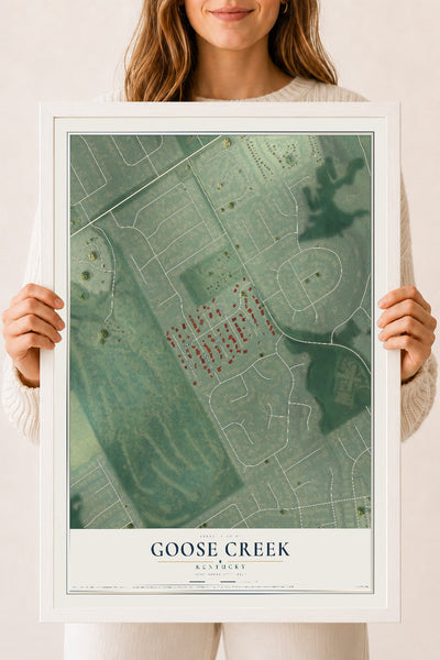 Map of Goose Creek, Kentucky, 18 x 24 inch print in a white wood frame