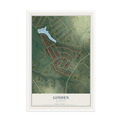 Map of Goshen, Kentucky, 12 x 18 inch print in a white wood frame