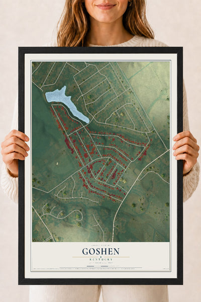 Map of Goshen, Kentucky, 18 x 24 inch print in a black wood frame