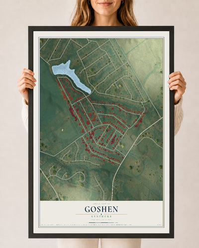 Map of Goshen, Kentucky, 24 x 36 inch print in a black wood frame