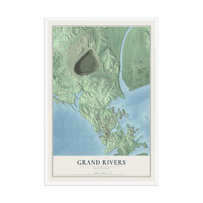 Map of Grand Rivers, Kentucky, 12 x 18 inch print in a white wood frame