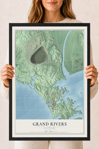 Map of Grand Rivers, Kentucky, 18 x 24 inch print in a black wood frame
