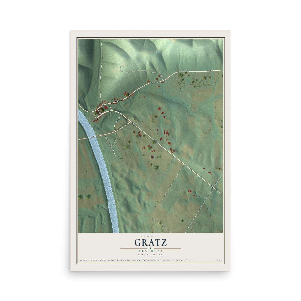 Map of Gratz, Kentucky, 12 x 18 inch unframed archival matte print