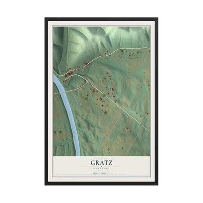 Map of Gratz, Kentucky, 12 x 18 inch print in a black wood frame