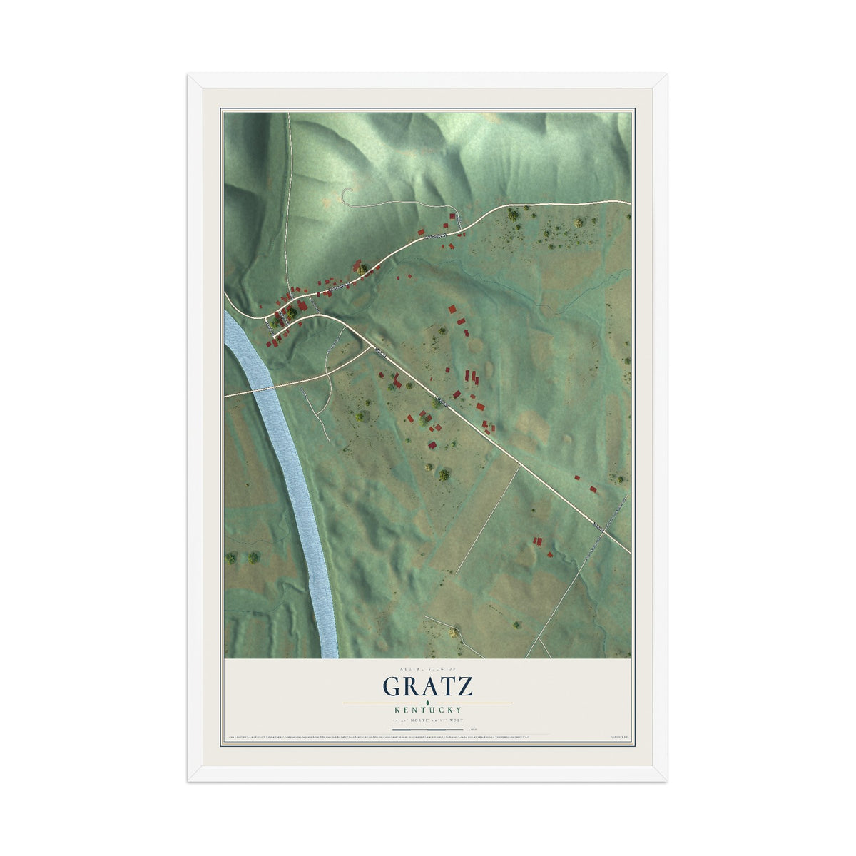 Map of Gratz, Kentucky, 12 x 18 inch print in a white wood frame