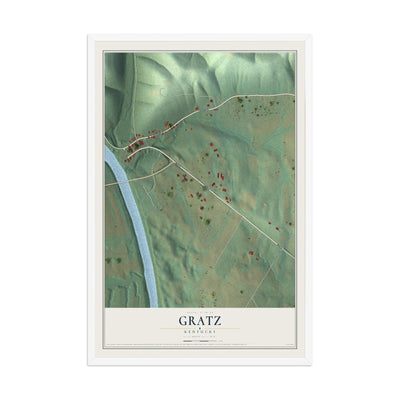 Map of Gratz, Kentucky, 12 x 18 inch print in a white wood frame