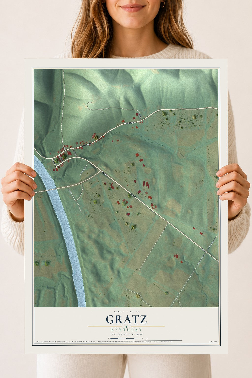 Map of Gratz, Kentucky, 18 x 24 inch unframed archival matte print