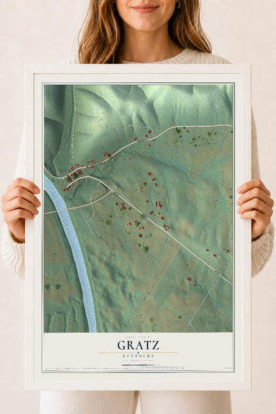 Map of Gratz, Kentucky, 18 x 24 inch print in a white wood frame