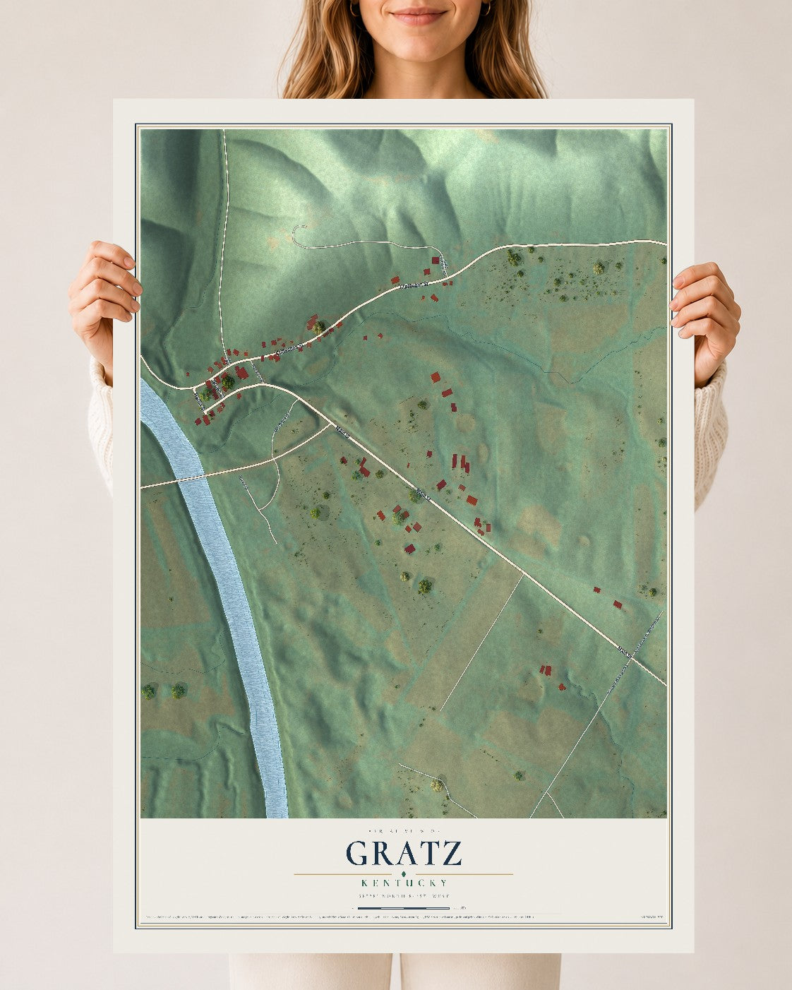 Map of Gratz, Kentucky, 24 x 36 inch unframed archival matte print