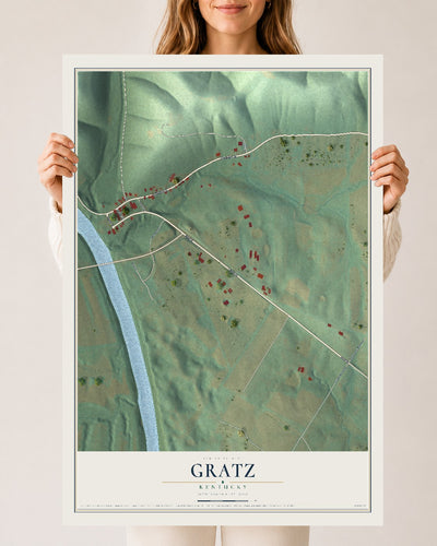 Map of Gratz, Kentucky, 24 x 36 inch unframed archival matte print