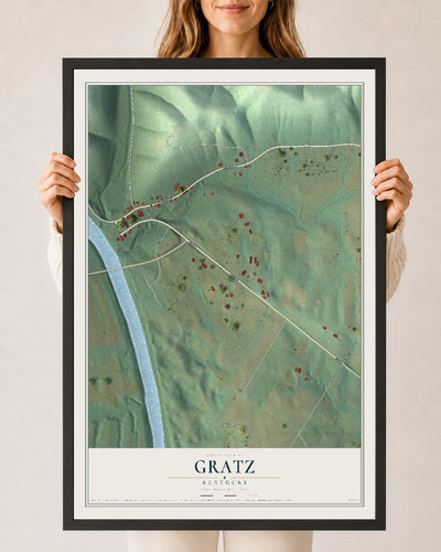 Map of Gratz, Kentucky, 24 x 36 inch print in a black wood frame